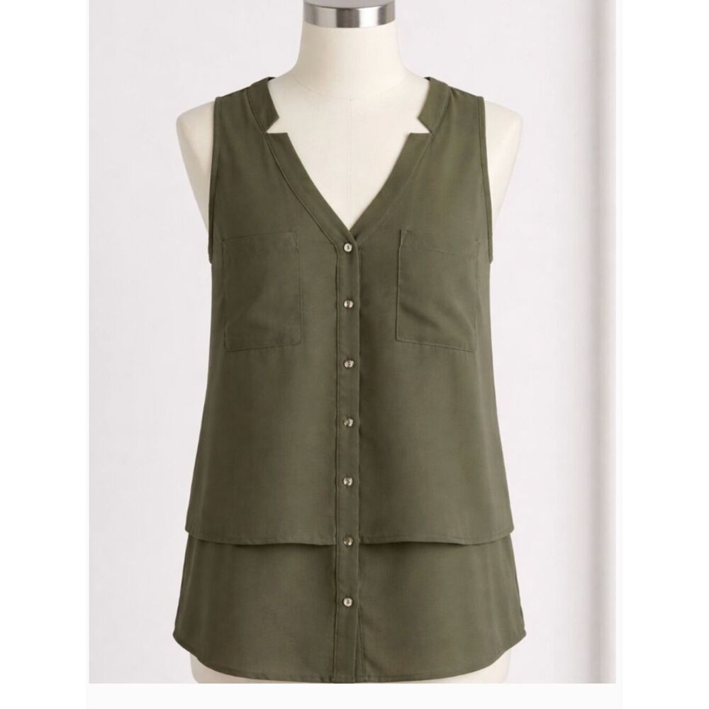 Candies Sleeveless Tank Blouse Olive Green Size Large EUC